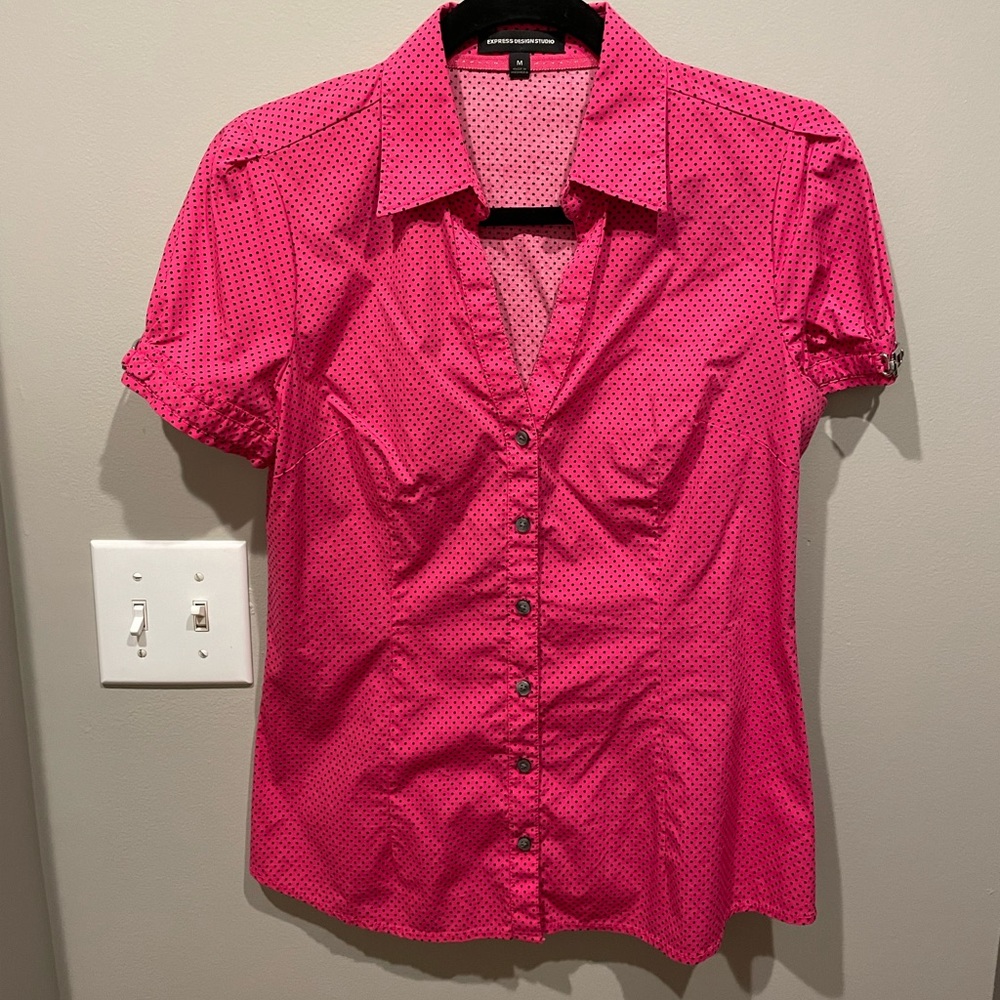 Striking Hot Pink/Black Polka Dot Shirt